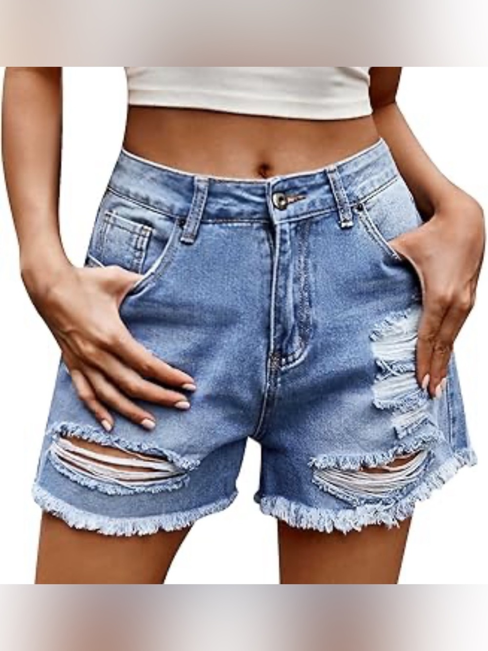 Indigo Rein Distressed Light Blue Denim Shorts